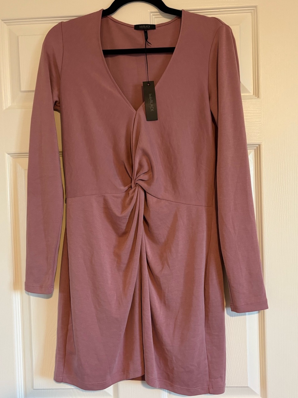 Missguided Mauve Twist-Front Long Sleeve Mini Dress